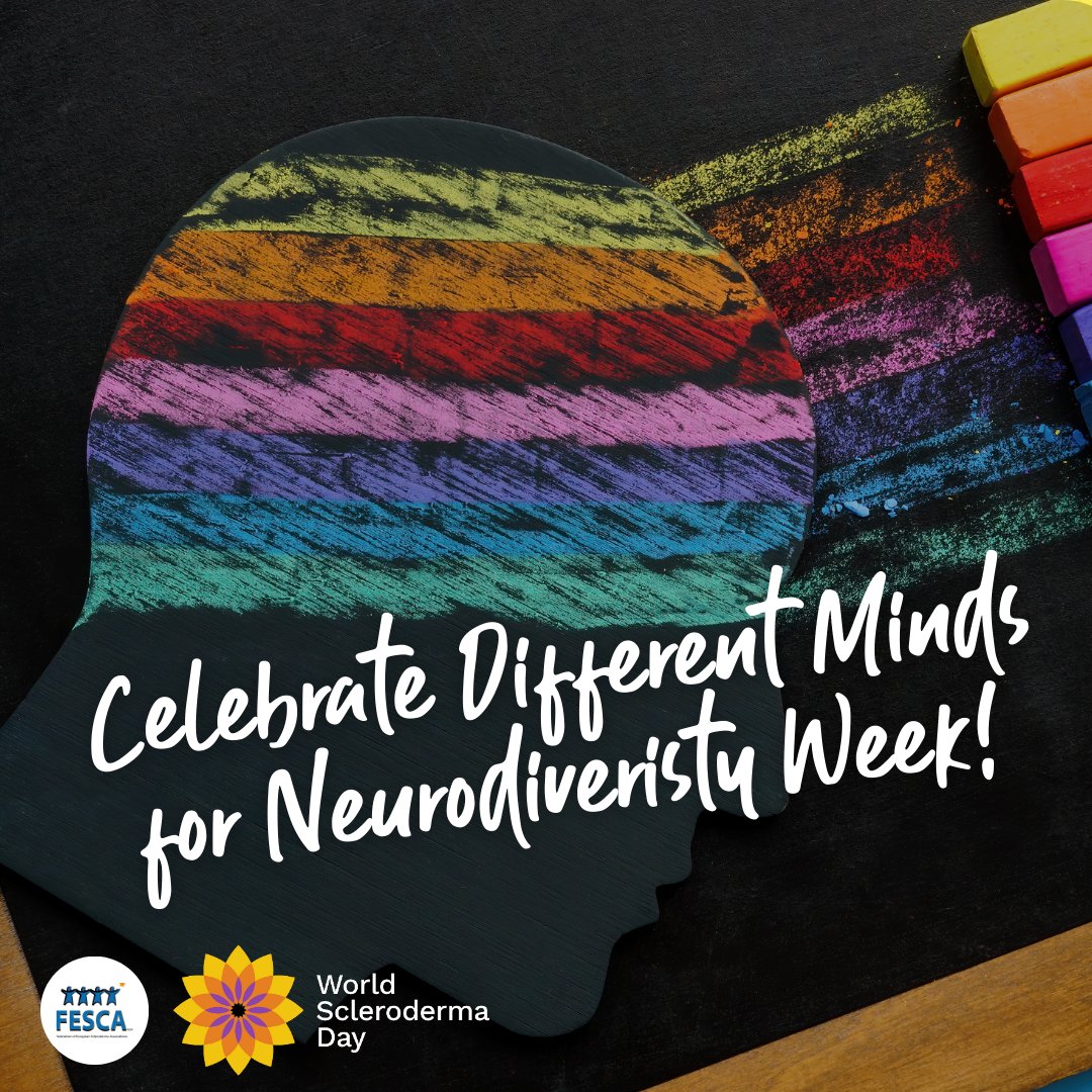 Fscleroderma's tweet image. 🧠 To celebrate #Neurodiversity Week:
📚 Educate yourself.
🙌 Appreciate and support everyone.
👋 Reach out a helping hand.
Whether it's #neurodivergence or #scleroderma, everyone has valuable perspectives. Let's create a world where understanding and compassion thrive!