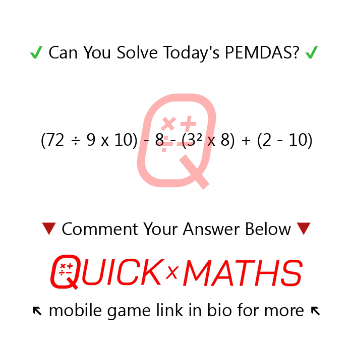QuickMathDaily's tweet photo. Quick! Can You Solve? 🧠
We’ll reply with the correct answer before tomorrow's! ✅
If you like this Problem, but want more of a Challenge - Go Test Your Skills in Daily Quick Math Games via our app 📲🆚🏆↖️ #PEMDAS #mathquiz #mathproblem #mathgame #mathtest #mathapp #brainquiz https://t.co/SdP8WJVZuR