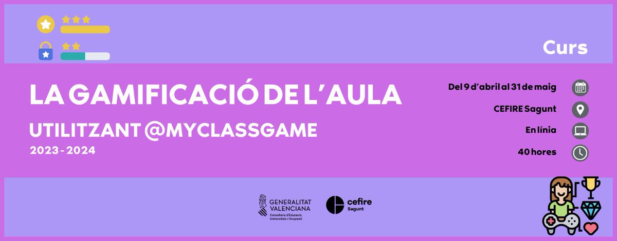 📢📢 S'obri el període d'inscripció del curs: “La gamificació de l'aula utilitzant @Myclassgame” ✍️ Inscripcions fins el 14 de març 🗓️ Del 9 d'abril al 31 de maig 💻 En línia 🕔 40 hores ➕ℹ️✍🏻👇🏻 🔗cefire.edu.gva.es/sfp/index.php?… #CEFIRESagunt