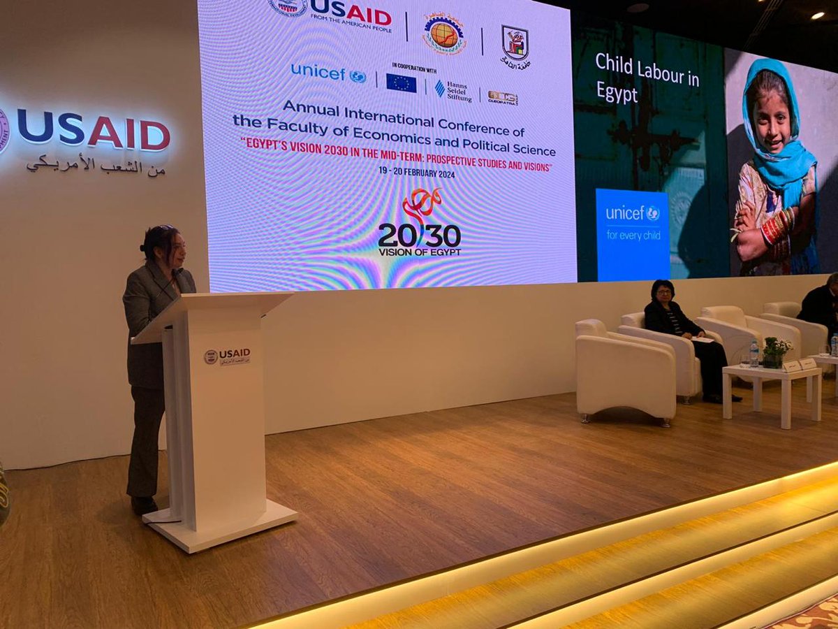 UNICEF_Egypt's tweet photo. “1.3M #children in #Egypt are in child labour, 900K in hazardous jobs. Existing laws need stronger enforcement to safeguard their rights to education &amp; protection,” states Amira Abdelfattah, UNICEF’s Child Protection Specialist at @FEPS_CU_Egypt conf. ​

➡️https://t.co/H0KlBh08Bg https://t.co/XpoL6e0p0k