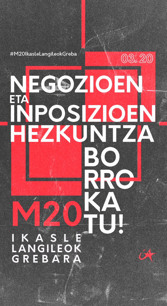 Ohar honekin martxoak 13ko ikasle greba martxoaren 20ra atzeratzen dugula adierazten dugu, EHko sindikatu nagusiek martxoaren 12n greba egingo dutela ikusita, ikasle langileon eta hezkuntza sistema sozialistaren aldeko aldarriei ahalik eta zabalpen handiena emateko helburuarekin.