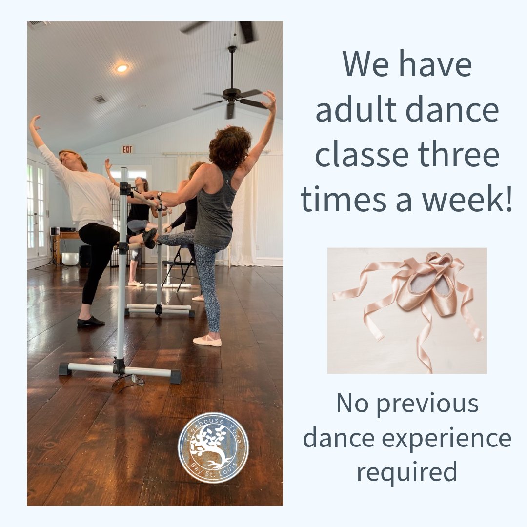 We host adult dance classes three times a week. No previous experience is required. 

Intro to Musical Theater, Monday 4:15pm
Ballet, Tuesday, 4:30pm
Fundamentals of Ballet and Conditioning, Friday 4:14pm