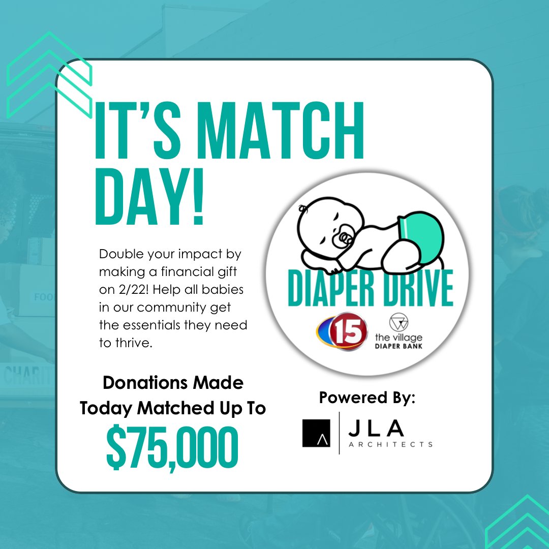 TODAY ONLY - you can double your impact thanks to our generous sponsors! All donations made today will be matched up to $75,000 🎉 DONATE HERE: wmtv15news.com/diapers #enddiaperneed #wmtv15diaperdrive #ittakesavillage #bethevillage