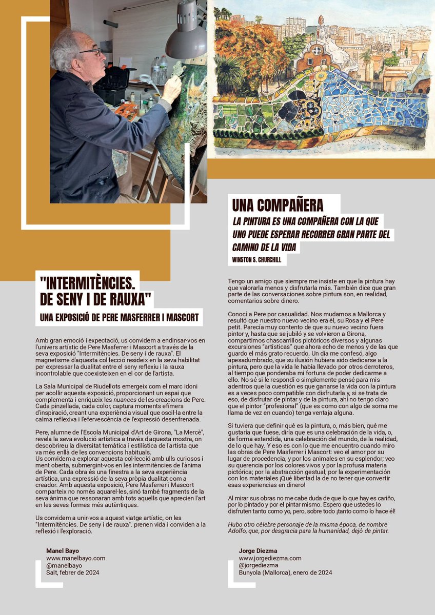 LaMerceGirona's tweet photo. 🎨 Pere Masferrer i Mascort, ex-alumne de l'#EMA_Gi, inaugura l'exposició "intermitències de seny i rauxa" a la Casa de Cultura de Riudellots.📅 El proper divendres 1 de març, a les 19.30 h. No us la perdeu! https://t.co/UJj23crQ6i