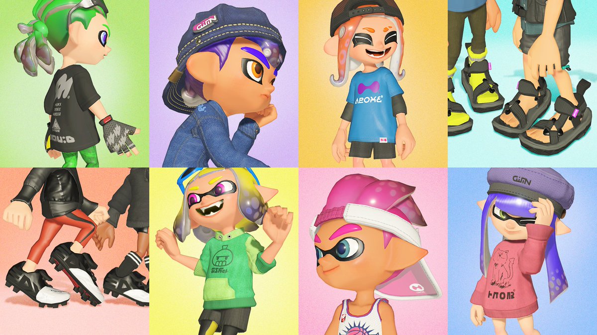 SplatoonJP's tweet photo. 「着こなし」ができるギアの種類が増えたぞ！
メガネをおでこに乗せたり、袖をまくったり、靴下を脱いだりと、様々なおしゃれが楽しめるようになったようだ。
カスタマイズやショップで「着こなし」を試せるので、新しいシーズンに合わせたスタイルを見つけてみよう。 https://t.co/fBJKH3btQU