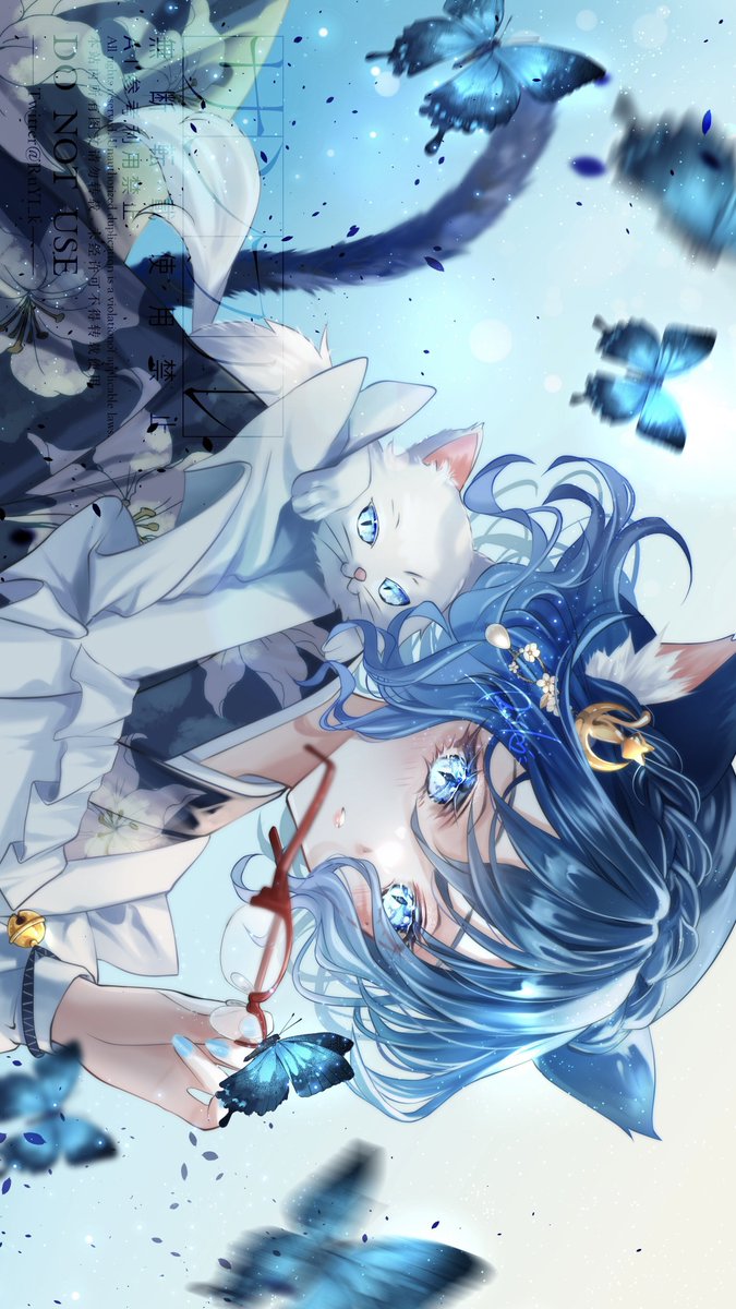 1girl animal ears butterfly cat ears tail blue eyes cat  illustration images