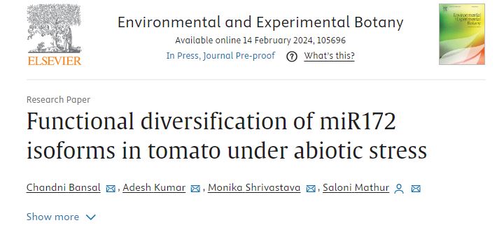 SMLAB108's tweet photo. Good news on the way! 🥳🪴🍅Delighted to share the latest research article from the lab  "Functional diversification of miR172 isoforms in tomato under abiotic stress". Congratulations to @Bansal16Chandni , @AdeshCh58200304 and @MonikaS42438623 🥳
Link👇 
https://t.co/eprXW5T40v https://t.co/ewsPGoG8MC