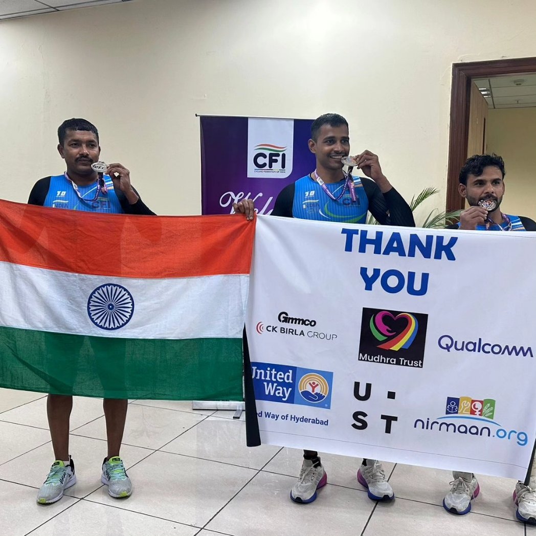 India got Medals! Day 1 of the 12th Para Track Cycling Championships started with amazing results for India. We got our first set of medals. Arshad Shaik ( C2), Jalaluddin Ansari (C2) & Basavaraj Horradi (C5) won the silver medal in the 750 meters Team Sprint. @OfficialCFI