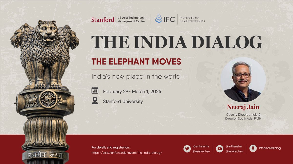 Amit Kapoor (@kautiliya) on Twitter photo <a href="/neerajPATH/">neeraj jain</a> of <a href="/PATHtweets/">PATH</a> joins us at <a href="/Stanford/">Stanford University</a> for #TheIndiaDialog Summit scheduled for Feb 29 & Mar 1, 2024. #TheElephantMoves. Live Stream is available at youtube.com/arthsastra. #TheIndiaDialog is curated by <a href="/arthsastra/">Competitiveness</a> & <a href="/AsiaTechSU/">Stanford US-Asia Technology Management Center</a> <a href="/neerajPATH/">neeraj jain</a> of <a href="/PATHtweets/">PATH</a> joins us at <a href="/Stanford/">Stanford University</a> for #TheIndiaDialog Summit scheduled for Feb 29 & Mar 1, 2024. #TheElephantMoves. Live Stream is available at youtube.com/arthsastra. #TheIndiaDialog is curated by <a href="/arthsastra/">Competitiveness</a> & <a href="/AsiaTechSU/">Stanford US-Asia Technology Management Center</a>
