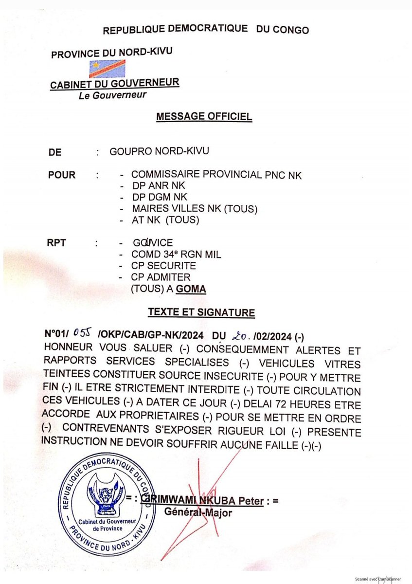 floryzag's tweet photo. Pourquoi les autorités provinciales du Nord Kivu laissent planer le flou sur ce message ? Que sous entend SE METTRE EN ORDRE?
Le message est imprécis et sacrifie la population à la merci des tracasseries routières. 
@GouvNordKivu @HubertMukasa @butondonzangi @PatrickMuyaya https://t.co/4UvZGoDy0a