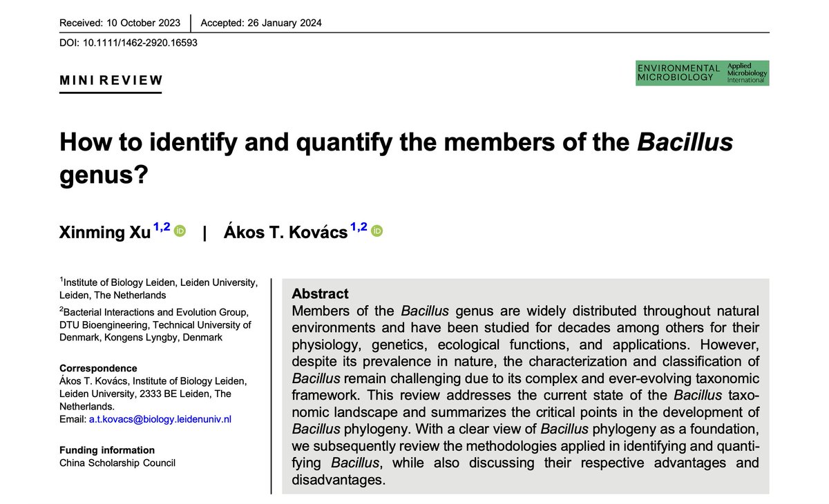 EvolvedBiofilm's tweet photo. Our review by @Xinming_Xu published in @Environmicrobi
Xinming's PhD focused on quantitaive ecology of Bacilli; she realized how much the Bacillus genus' taxonomy changed in the past decades in addition to new approaches to quantify them in soil samples👇
https://t.co/YBuf6CXIkD https://t.co/CqPoSdRRCi