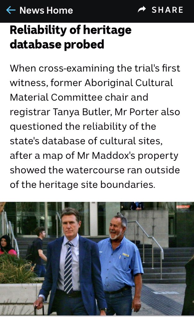 When cross-examining the trial's first witness, former Aboriginal Cultural Material Committee chair and registrar Tanya Butler, Mr Porter also questioned the reliability of the state's database of cultural sites, after a map of Mr Maddox's proper
#ChristianPorter 
#ABC source