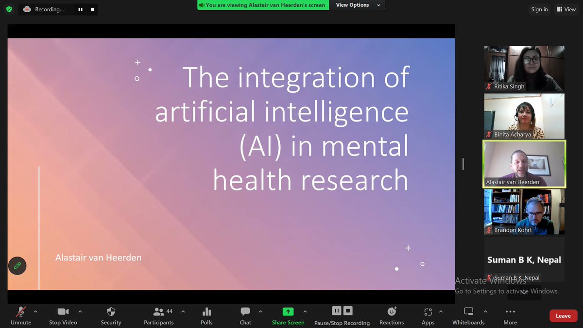 NMHRS21's tweet image. Here are some glimpses from our 26th #webinar held on 21st February 2024. In this webinar, our speaker, Dr. Alastair Van Heerden spoke on “Integration of Artificial Intelligence ( AI ) in Mental Health Research”.
#articificialintelligence #mentalhealthresearch