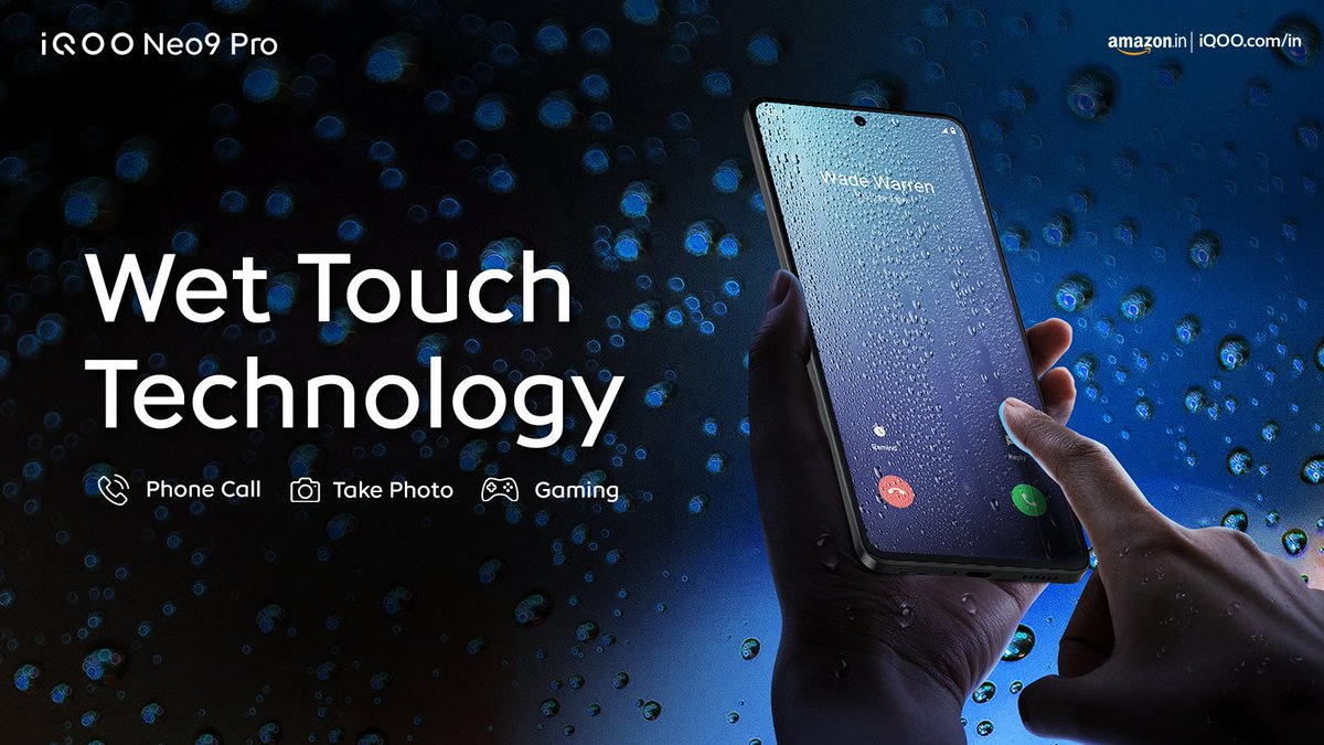 Never miss out on any moment with the Wet Touch Technology on the incredible #iQOONeo9Pro. Enjoy life uninterrupted, regardless of the conditions! Know More - rb.gy/1gu7nl Watch Now - bit.ly/48ooUQ7 #AmazonSpecials #iQOONeo9Pro #PowerToWin #iQOOLaunch