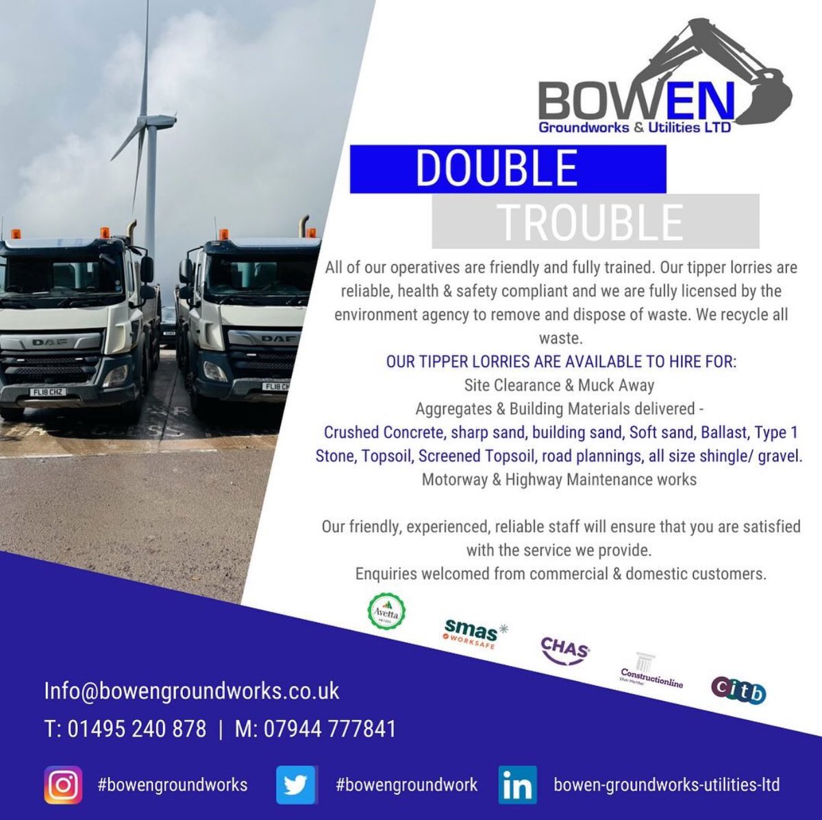 Our fleet of modern, fuel efficient and highly maintained 8 wheel 32 tonne tipper lorries can help safely remove any surplus material from your site🚜🌍
Contact us today for more information or to place an order! ⤵️
bowengroundworks.co.uk 
24 hours service: 07300 495573