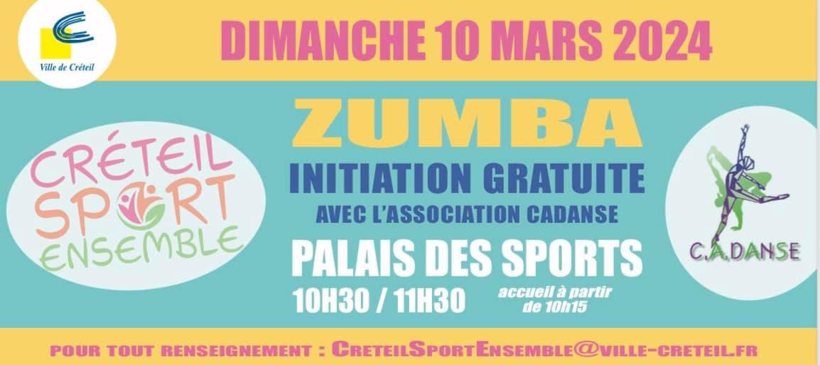 🎉💃 #Événement À ne pas manquer ! 💃 #sportsante #Gratuit Rendez-vous pour une heure de Zumba au Palais des sports de Créteil, dimanche 10 mars à 10h30, accueil dès 10h15.💪🎶 Séance gratuite ! 👨‍👩‍👧‍👦 Venez nombreux et en famille ! #CréteilSportEnsemble #Zumba #SportEnFamille