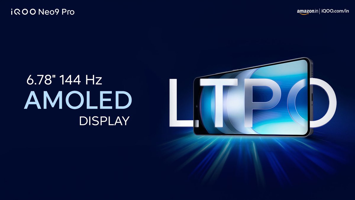 Dive into an unparalleled viewing experience with the flagship 6.78” 144Hz LTPO AMOLED Display in the all-new #iQOONeo9Pro. Know More - rb.gy/1gu7nl Watch Now - bit.ly/48ooUQ7 #AmazonSpecials #iQOONeo9Pro #PowerToWin #iQOOLaunch