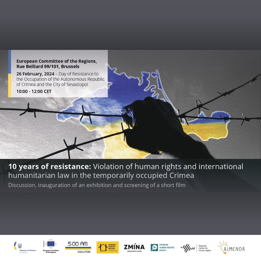 2 years since #Russia’s full-scale invasion of #Ukraine & 10 years of Russia’s occupation of #Crimea + parts of Donbas: I'm happy to moderate this CSO event in Brussels next week, on 10 years of resistance: a decade of rights violations in occupied Crimea: bit.ly/3SKiGUM
