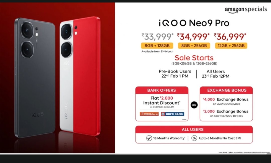 Iqoo Neo9 Pro Pricing...🔥 #PowerToWin #iQOONeo9Pro #AmazonSpecials @143_pushpendra