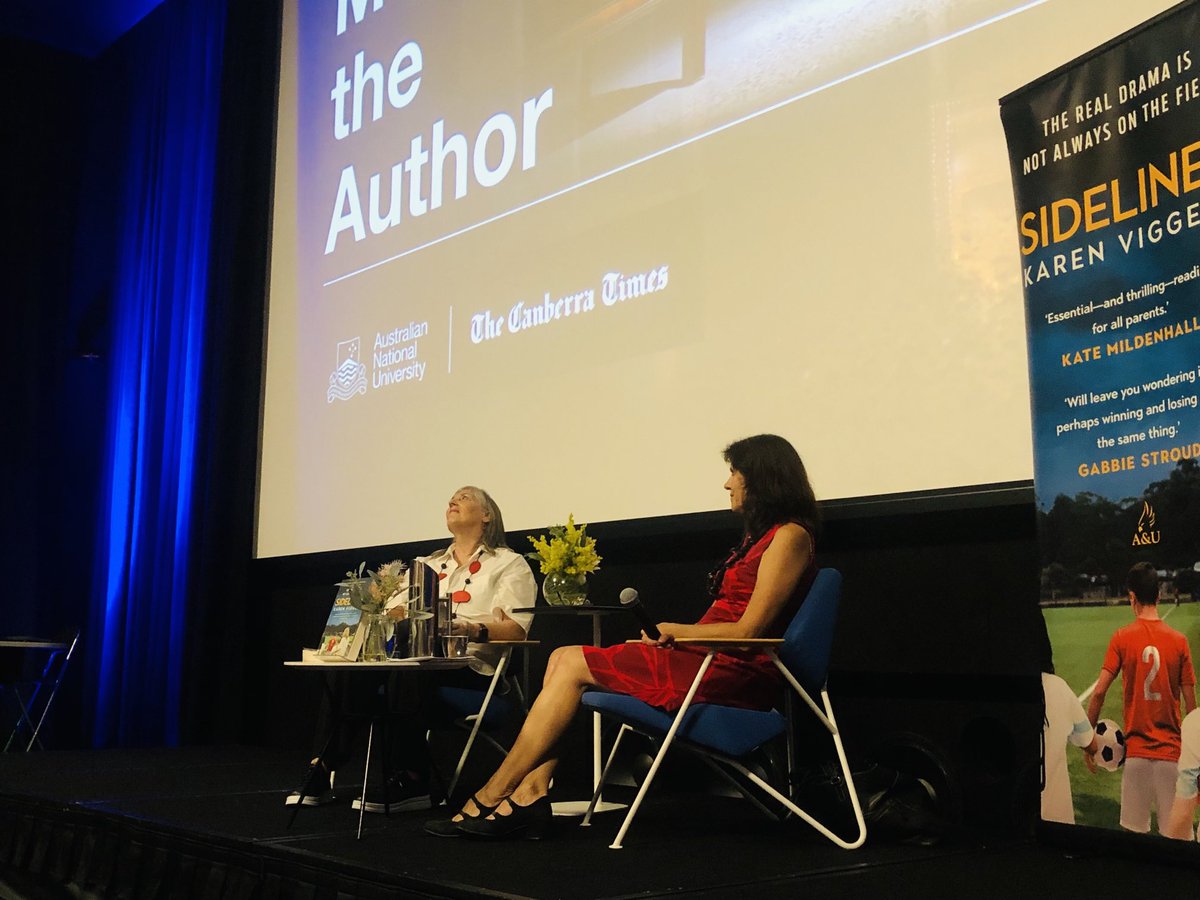 Full house tonight #ANU to hear #CBR legend ⁦@sloaniealex⁩ Alex Sloane in convo with the fabulous Karen Viggers⁦ @ViggersK⁩ one of Aust’s top selling authors, on her new book #Sidelines A must read for all ambitious parents! ⁦@AllenAndUnwin⁩ ⁦@CBGBooks⁩