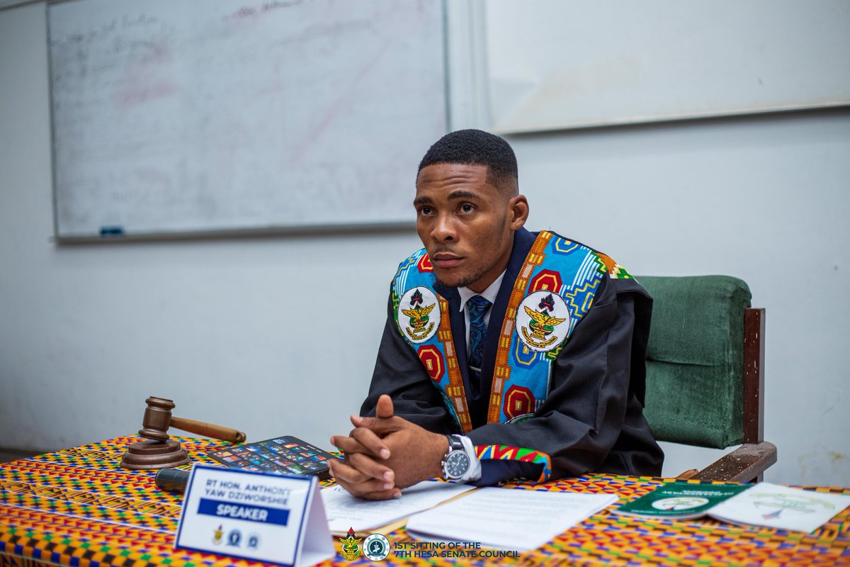 hesasenate's tweet photo. Meet our highly esteemed Senate Speaker, Rt. Hon. Anthony Yaw Dziworshie.
Last Saturday, the 7th HESA Senate met for the first time since its induction, where he presided over the Senate proceedings.
Your impartiality and dedication is laudable.

#The7th
#KeepMoving
#AStepFurther https://t.co/VyYn1ogXIR