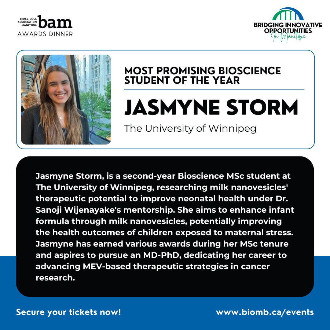 Sanoji W, PhD (@drsanoji) on Twitter photo Congratulations to my graduate student <a href="/JasmyneStorm/">Jasmyne Storm</a> for receiving the Bioscience Association of Manitoba’s Most Promising Student Of the Year Award
Thanks BAM for supporting our future scientists.
Also excited to put on some fancy clothes and go to the gala!
<a href="/UWGradStudies/">UWinnipeg Faculty of Graduate Studies</a> Congratulations to my graduate student <a href="/JasmyneStorm/">Jasmyne Storm</a> for receiving the Bioscience Association of Manitoba’s Most Promising Student Of the Year Award
Thanks BAM for supporting our future scientists.
Also excited to put on some fancy clothes and go to the gala!
<a href="/UWGradStudies/">UWinnipeg Faculty of Graduate Studies</a>