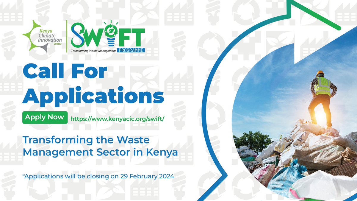 KenyaCIC's tweet photo. Are you a Kenyan #SME in #WasteManagement? We are looking for you! @KenyaCIC is implementing the #SWIFTProgram funded by @IKEAFoundation with the aim of transforming waste management in the country through promoting innovative solutions in the sector. Apply today and join SWIFT, either for incubation or acceleration.
Visit https://t.co/KaHKxofu8m to find out more and apply! As we get closer to the deadline, don’t be left behind. Share widely and be part of the change. 🔄#wasteinnovation #circulareconomy #recycling