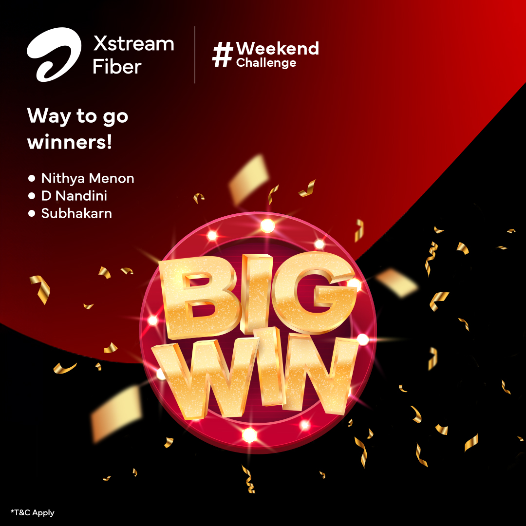 Cheers to the winners of this week's #AirtelWeekendChallenge @Subhakarn3, Nithya Menon & D Nandini. Your prize awaits you in your DM.