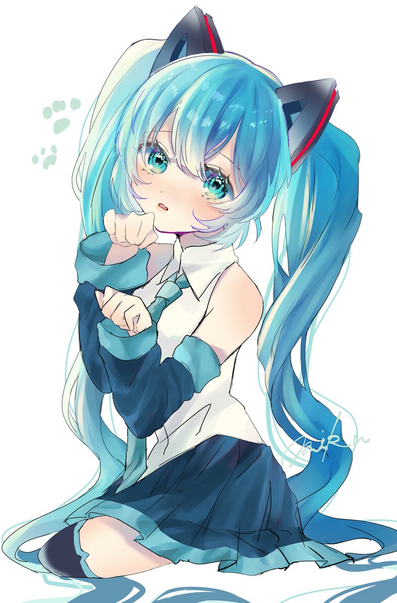 初音ミク「今日はニャンの日#初音ミク#猫の日 」|もぶきャらのイラスト