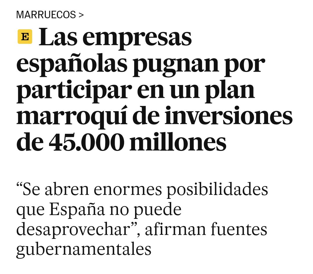 xqTTs's tweet photo. Tremendo bulo que se ha comido media España con lo de Marruecos. 

No, España no va a invertir 45.000 millones de euros en Marruecos.

Es Marruecos el que va a invertir 45.000 millones en sus infraestructuras y las empresas españolas son las que optan por esos contratos. https://t.co/p28VtjtXiu