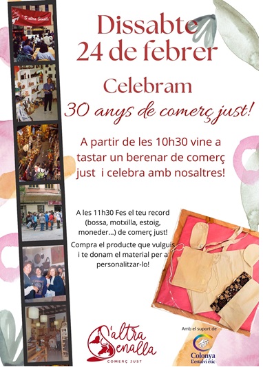 Mercat Social Illes Balears (@mercatsocial) on Twitter photo Aquest dissabte tens una cita amb el comerç just
Vine a celebrar els 30 anys de S'Altra Senalla Aquest dissabte tens una cita amb el comerç just
Vine a celebrar els 30 anys de S'Altra Senalla