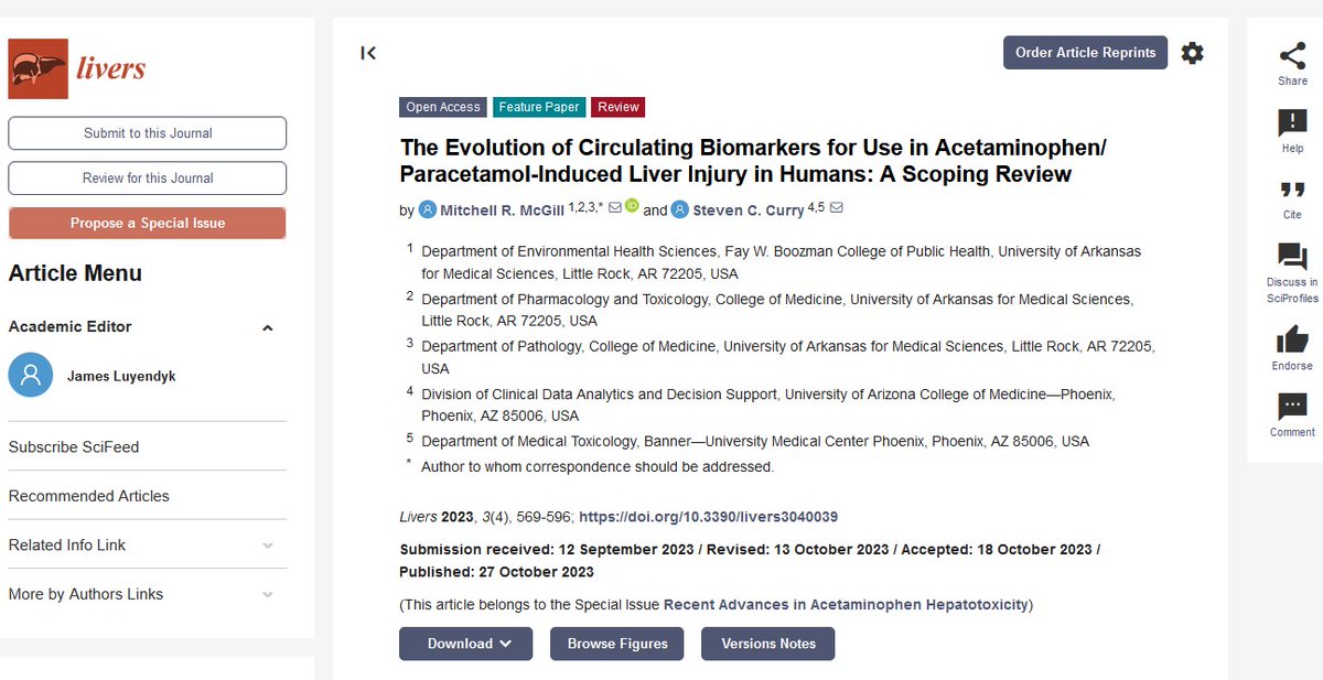#mdpilivers                 
Welcome to read the paper 'The Evolution of Circulating #Biomarkers for Use in #Acetaminophen/#Paracetamol-Induced #LiverInjury in Humans: A Scoping Review'.                

Free full-text: mdpi.com/2673-4389/3/4/…