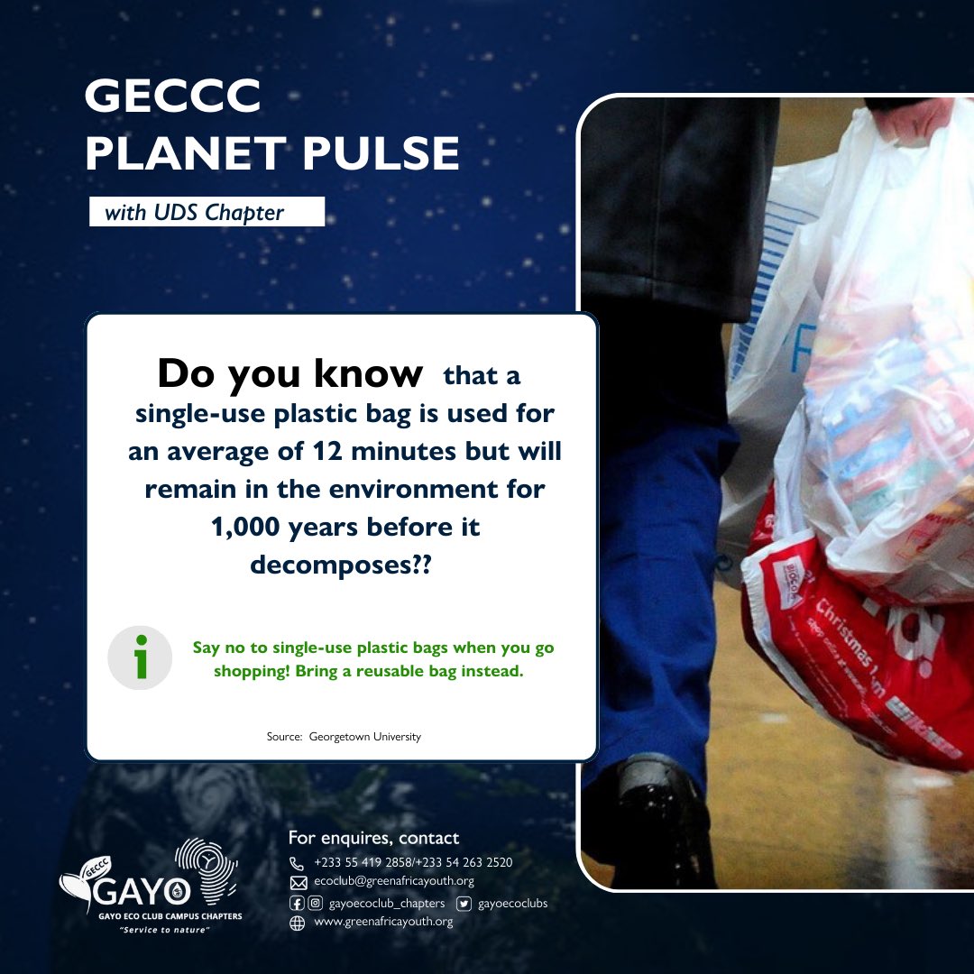 12 minutes of use, 1,000 years of waste; yet, even then, it persists in the form of #microplastics 😬. Ditch the single-use plastic! Choose reusable alternatives like #totebags, and help keep our environment plastic-free! Be the change!

#planetpulse #saynotosingleuseplastic #zw