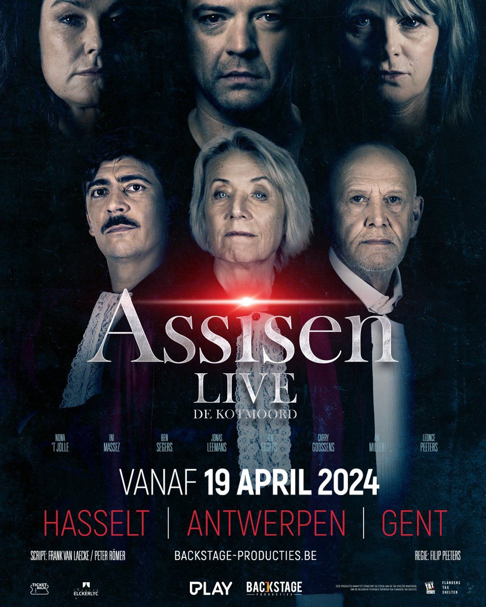 Play en Backstage Producties presenteren: Assisen Live - De Kotmoord. 
Een gloednieuw proces in het theater met een absolute topcast. 
Beslis vanaf 19 april mee over schuld of onschuld.

🎫 Tickets &amp; info via backstage-producties.be/programma/
#assisenlive #play #welkombackstage