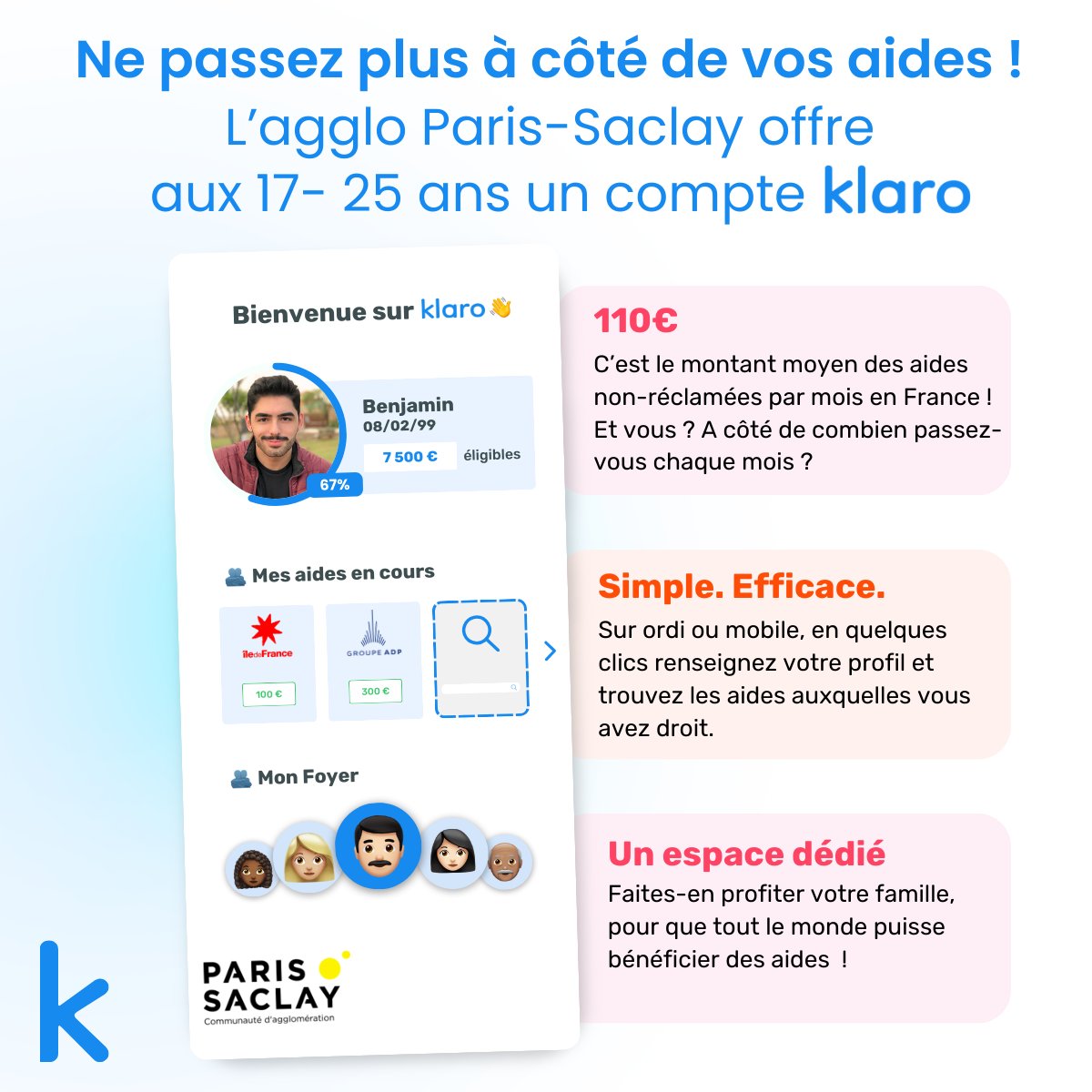 #Jeunes | découvrez Klaro, la plateforme d'aides pour les jeunes qui teste votre éligibilité, et celle de votre foyer, à plus de 1 500 aides en quelques clics : logement, santé, aide permis... créez vous un compte gratuitement 👉 bit.ly/48xbTV3