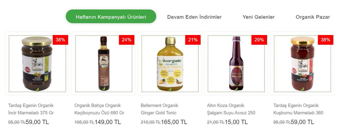 Organik ürün çeşitlerinde Türkiye'nin en iyi fiyatları 365organik.com 'da
365organik.com avantajlarını kaçırmayın!
21 Şubat 2024 Haftanın indirimli ürünleri

365organik.com sayfamızdan detayları görebilir, sipariş verebilirsiniz.