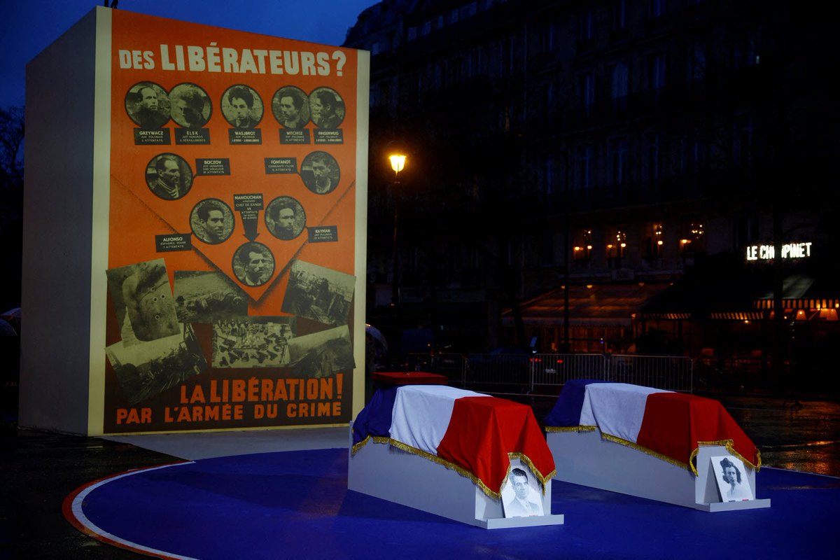 Vanguard_WW2's tweet photo. Yesterday evening, France honoured Resistance member Missak Manouchien, his wife Mélinée and the comrades who died at his side, in a deeply moving ceremony at the Panthéon in Paris. Husband and wife now lie side-by-side for eternity. Here is the last letter he wrote to Mélinée.

 21 February 1944, Fresnes
My dear Mélinée, my beloved orphan.
In a few hours I will have departed from this world. We are to be shot at 3 pm this afternoon. This feels like an incident in my life and I can't come to terms with it, but I nevertheless know that I won't ever see you again.
What can I write to you? All is turmoil and clear at the same time. I joined the Liberation army as a volunteer soldier and I am to die at a time when victory is close at hand. May those who live after us be happy and taste the sweetness of freedom and peace that will follow. I'm sure that the French people and all those who fight for freedom will honour us with dignity. With death so close, I state that I harbour no hate towards the German people or against anyone else, each will receive what they deserve either as a reward or punishment. The German people and all the other peoples will live in peace and fraternity after this war that will soon come to an end. Happiness to one and all!
My deep regret is that I never made you happy, I would have liked to have had a child with you as you always wanted. I therefore beseech you to marry after the war and to have a child to honour me and fulfil my last request, marry someone who can make you happy.
All that I own I leave to you, your sister and my nephews. After the war you can claim your widow's war pension because I die as a regular soldier of the French Liberation army.
With my the help of friends who would like to honour me, publish my poems and writings that are worthy of being read. If you can, let my relatives in Armenia know what has happened to me. I am going to die soon alongside 23 comrades with the courage and serenity of a man who has a clean conscience, as I have not personally hurt anyone, and if I have, I did it without hate.
It is sunny today. As I look at the sun and the beauty of nature that I have loved so much, I bid farewell to life and all of you, my beloved wife and my dear friends. I forgive those who have wanted to hurt me, except those who betrayed us to save their own skin. I embrace you with all my strength, as well as your sister and all of the friends who remember me. I keep you all close to my heart.
Adieu. Your friend, your comrade, your husband.

Manouchian Michel
P.-S. I have fifteen thousand francs in a suitcase at rue de Plaisance. If you get it, pay off my debts and give the rest to Armène. M.M.