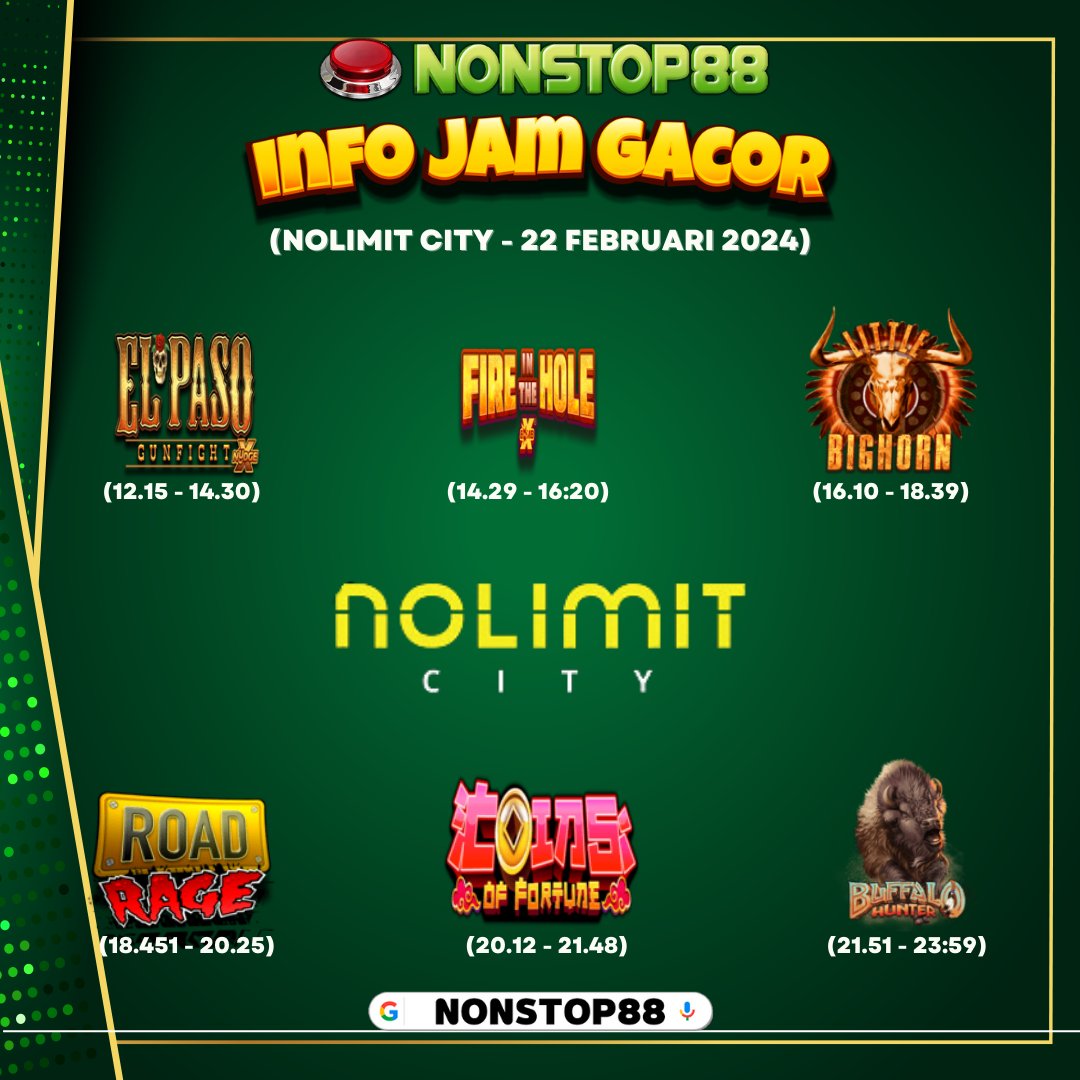 nonstop88_ofc's tweet photo. INFO JAM GACOR HARI INI BOSSKU.. DI NOLIMIT CITY
📩 DM Buat Info Event Menarik Lainnya📩

🔥NONSTOP88🔥

🃏 Bonus Rebate 0,7%
🃏 Bonus Refferal 2%
🃏 Bonus freespin/buyspin 50%
🃏 Bonus Scatter

#polagacor #infogacor #trikgacor #nolimitcity #nonstop88 #Puting #Tornado https://t.co/1rMjV3AuCV