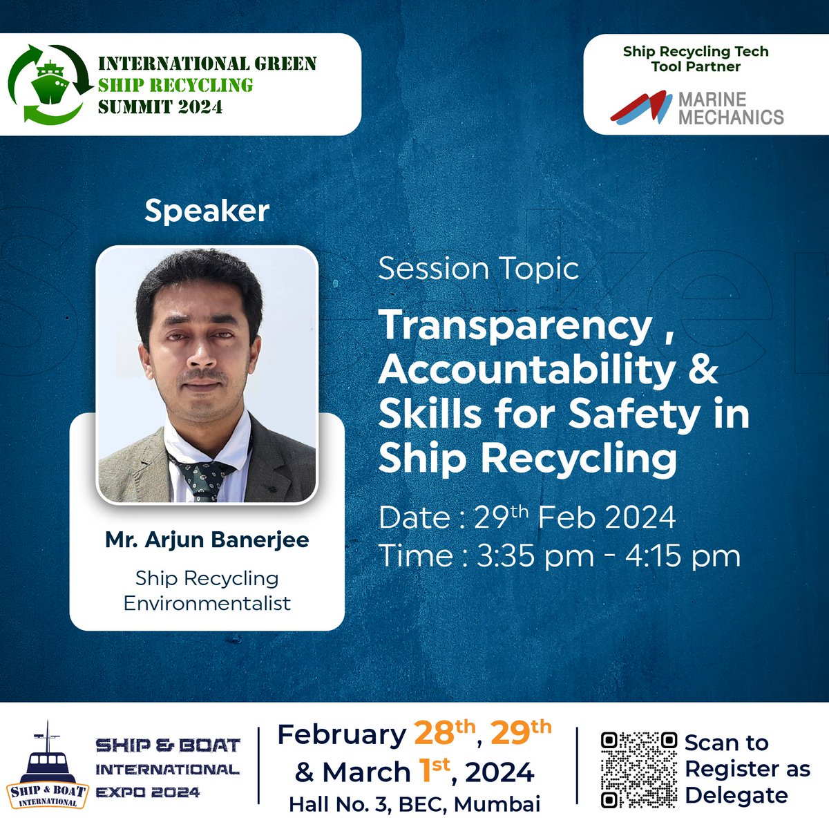 OceantradeMedia's tweet photo. Sailing Towards Safety and Accountability: Join Mr. Arjun Banerjee, Ship Recycling Environmentalist, as he navigates Transparency, Accountability, and Safety Skills in Ship Recycling. 
Don't miss this crucial session at the International Green Ship Recycling Conference! https://t.co/AU4jihBr4h
