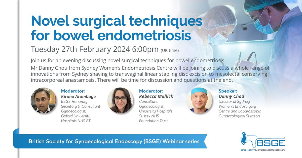 Really looking forward to hosting this <a href="/TheBSGE/">BSGE</a> webinar 👇

Discussing bowel endo surgical techniques 

Tuesday 27th Feb 6pm - link to register in comments and open to all!!