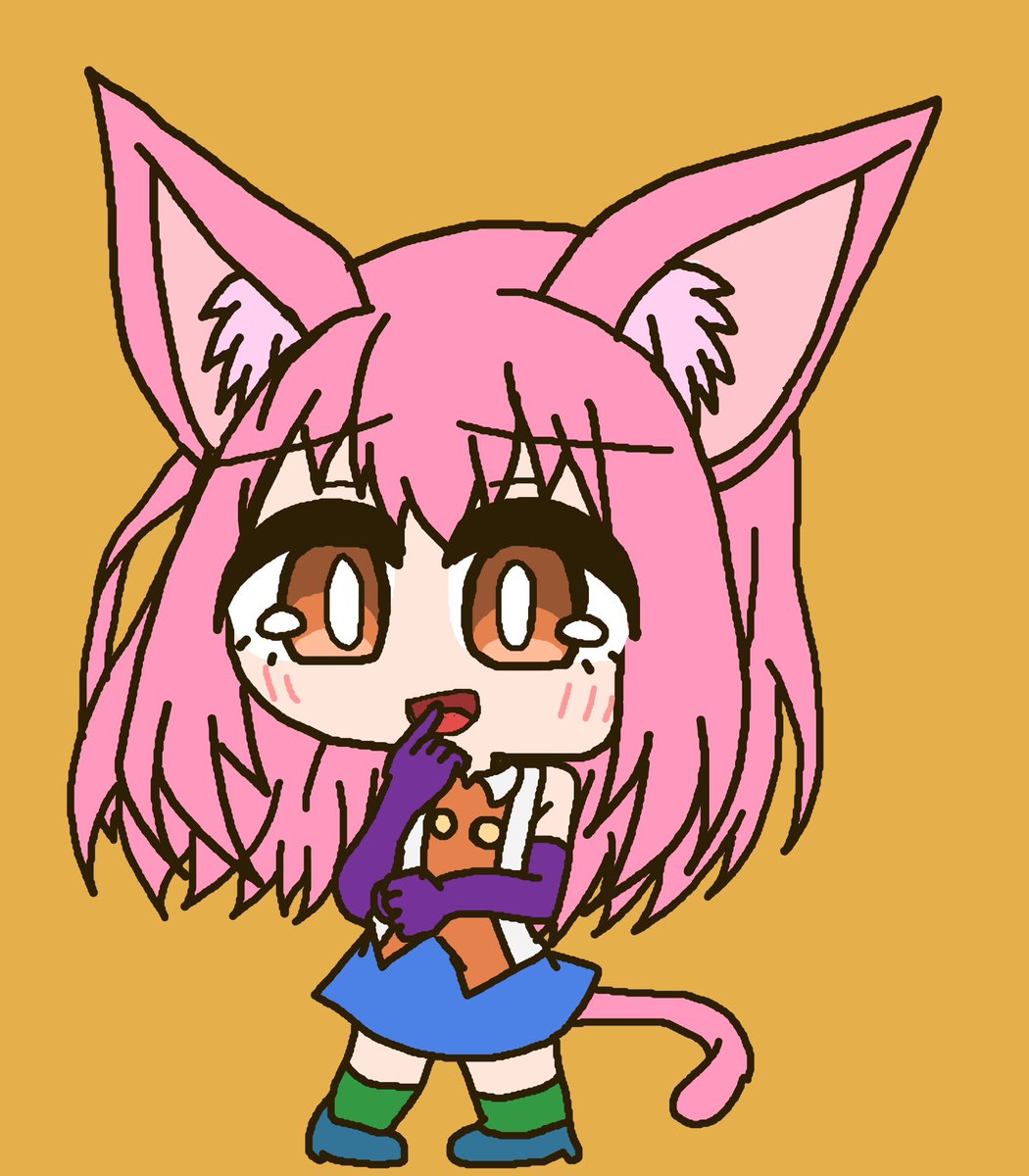 1girl solo animal ears tail pink hair cat ears chibi  illustration images