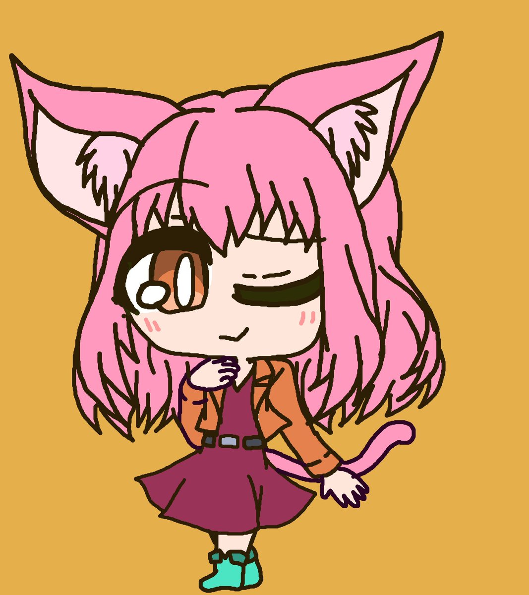 1girl solo animal ears tail pink hair cat ears chibi  illustration images