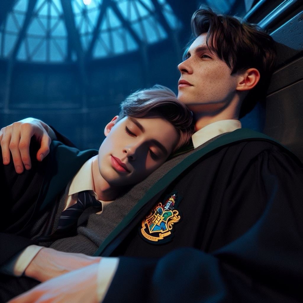 The boyfriend’s falling asleep in the astronomy tower. 😴💚💙

Apps used: BingAI, InsightFaceSwap, FaceTune

#MyEdit #AIGenerated #Larllow #SebastianSallow #AndrewLarson #HogwartsLegacy
