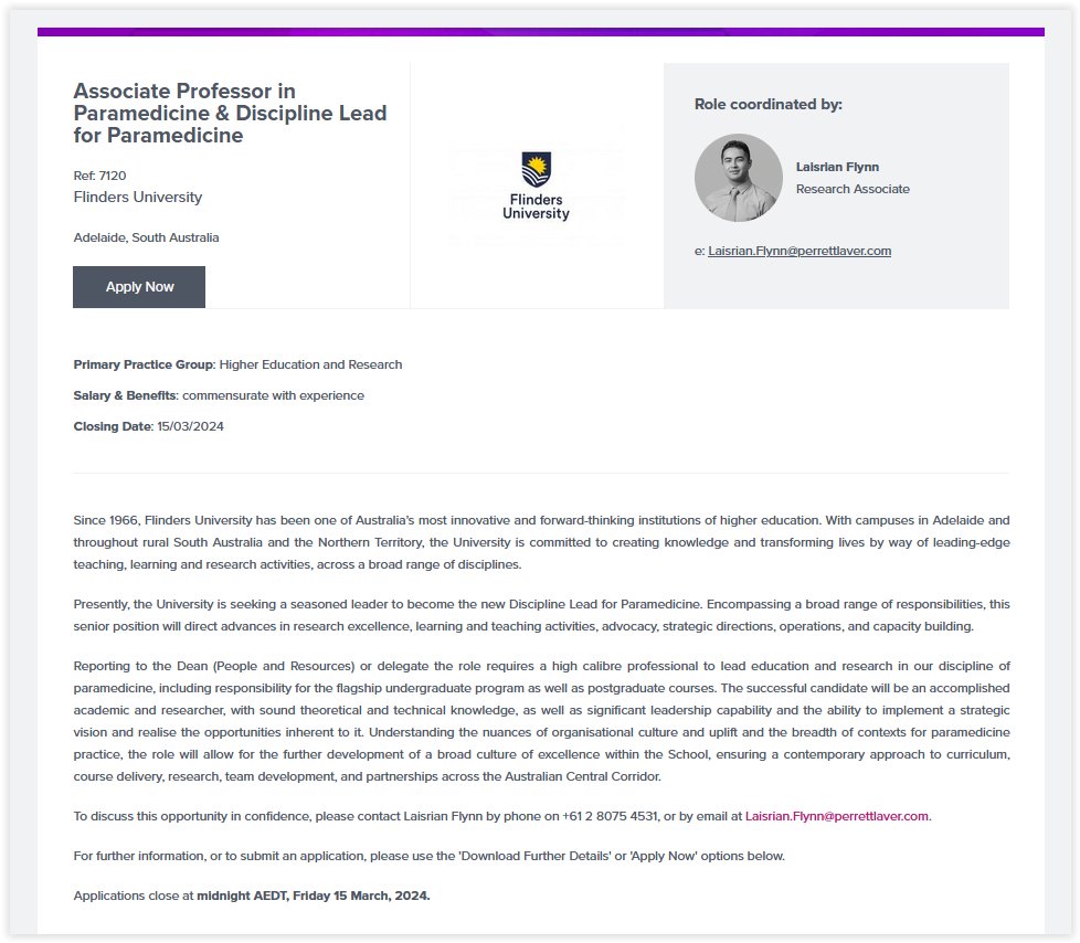 Leadership opportunity in Paramedicine.
Flinders University is advertising for an Associate Professor in #Paramedicine and Discipline Lead for Paramedicine.  
Applications close Friday 15 March. 
candidates.perrettlaver.com/vacancies/4076…