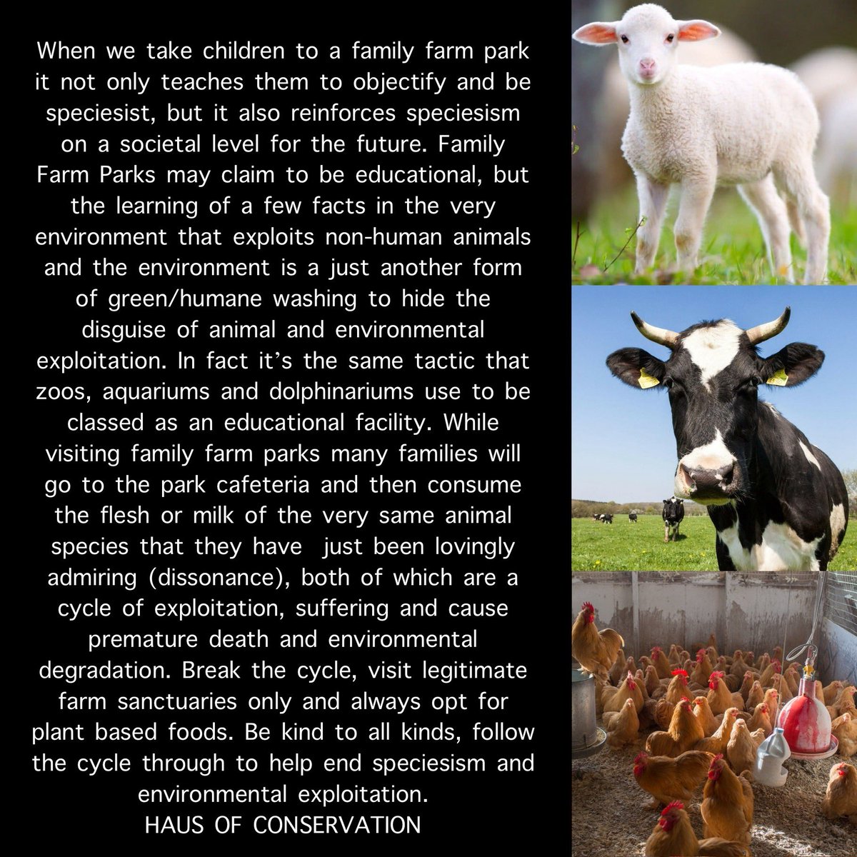 Family Farm Parks hosting Eco activities ❌ Its a bit like an oil company teaching us about climate change. It's green and humane washing. HAUS OF CONSERVATION

#bekindtoallkinds #cow #lamb #chicken  #familyfarmpark #farmpark #farm #environment #speciesism