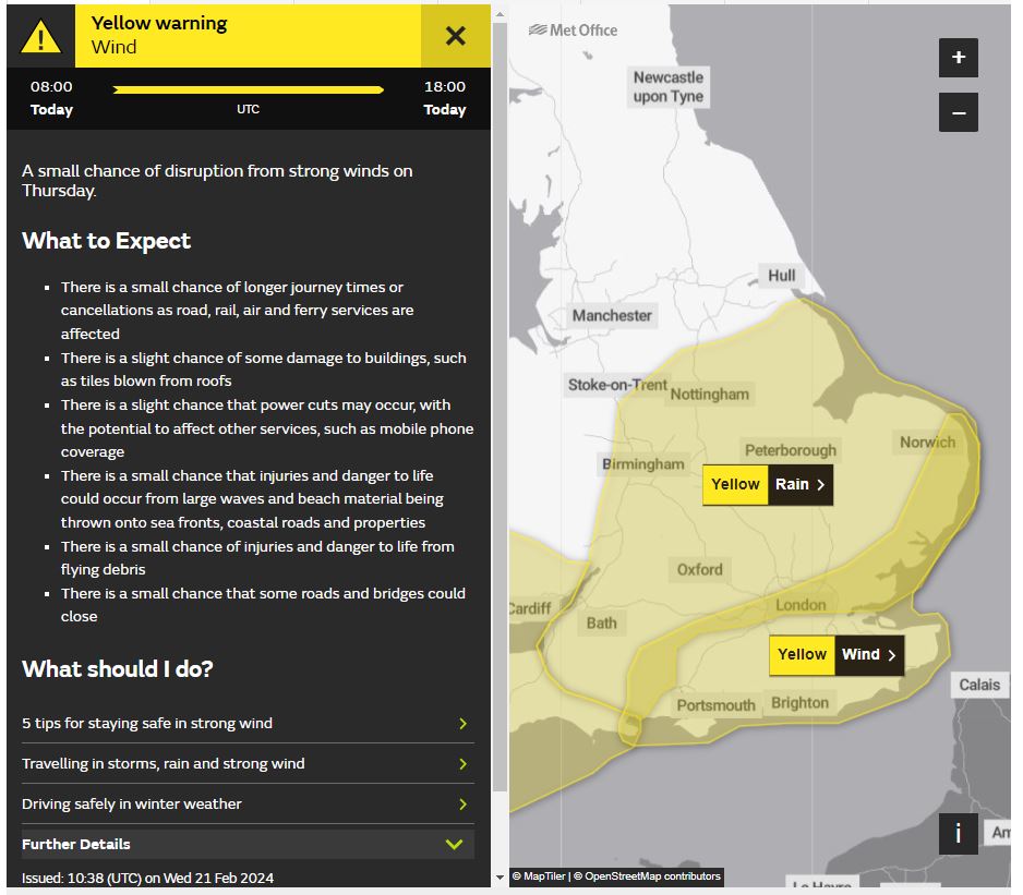 ⚠️ Yellow weather warning updated ⚠️ Heavy rain across parts of southeast England The warning area now includes regions further north and has been extended by one hour so is valid until 6pm this evening Latest info 👉 bit.ly/WxWarning Stay #WeatherAware⚠️