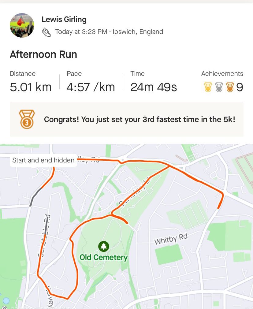 fc_samuels's tweet photo. Up next, Lewis🤩🤩
The wizard of Claydon with a superb effort , must’ve been tired seeing as he couldn’t make training…. Must’ve still been searching for his hamstring!!
Coming in with a time of 24:49✅✅
Great time mate! Well done 💙💙 https://t.co/4MFRslPZJZ
