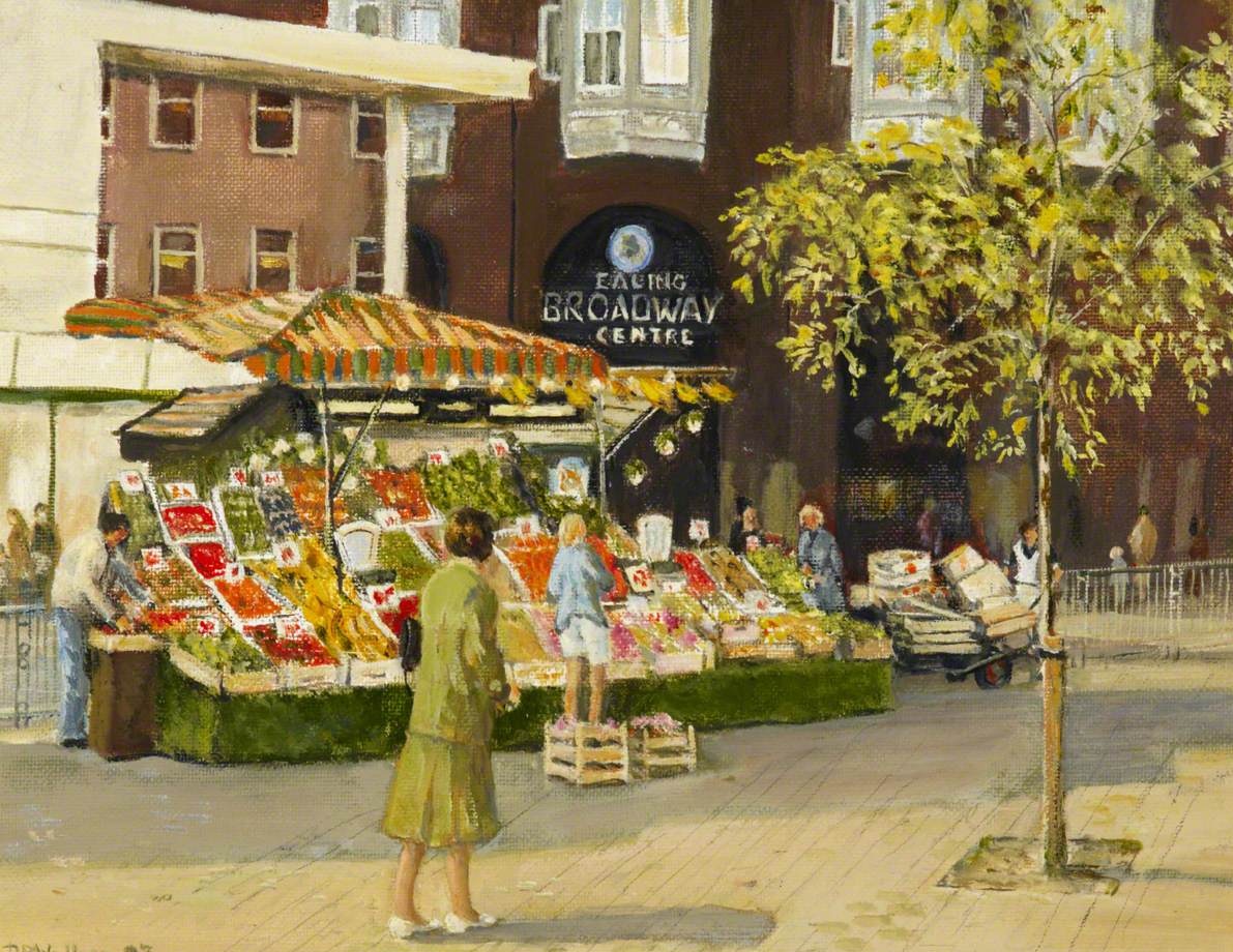 PaintingsLondon's tweet photo. 'Early Start', Ealing Broadway (1993) by Dorothy A Wallace
(Ealing Central Library) https://t.co/9ecdvbBDdQ