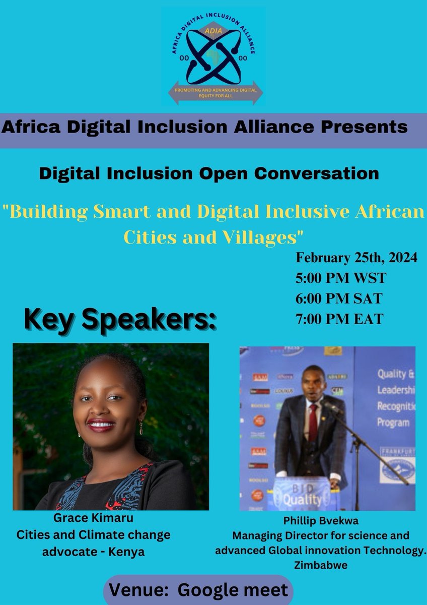 AdiaAfrica's tweet photo. Our weekend is super filled with agenda that traverse boundaries and builds hope for inclusion. Join us this Sunday https://t.co/RDWlmGvEK5
Thank you and see you.
#equity #Smarttransformation #DigitalInclusion #cities https://t.co/7eEIBC04D9
