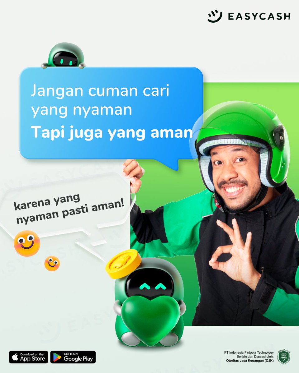 easycashid's tweet photo. Mending pakai yang aman-aman aja deh😚💚
Karena yang aman dijamin nyaman
Tapi selalu ingat ya untuk pinjam dengan bijak😉
#Easycash #PendanaanSehat #LebihAmanDenganEasycash #6TahunBersamaEasycash #SolusiEasyKamu #Easystuff https://t.co/VUXzKe2Uvn